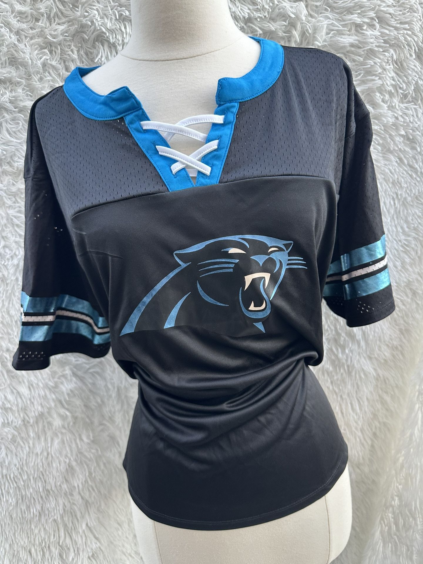 New Carolina Panthers Team Apparel Black and Blue Women's NFL Top