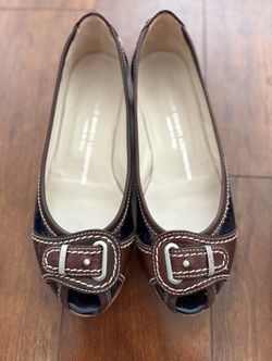 AGL Attilio Giusti Leombruni Buckle Cap Toe Black Patent Leather Flat SIZE 36.5