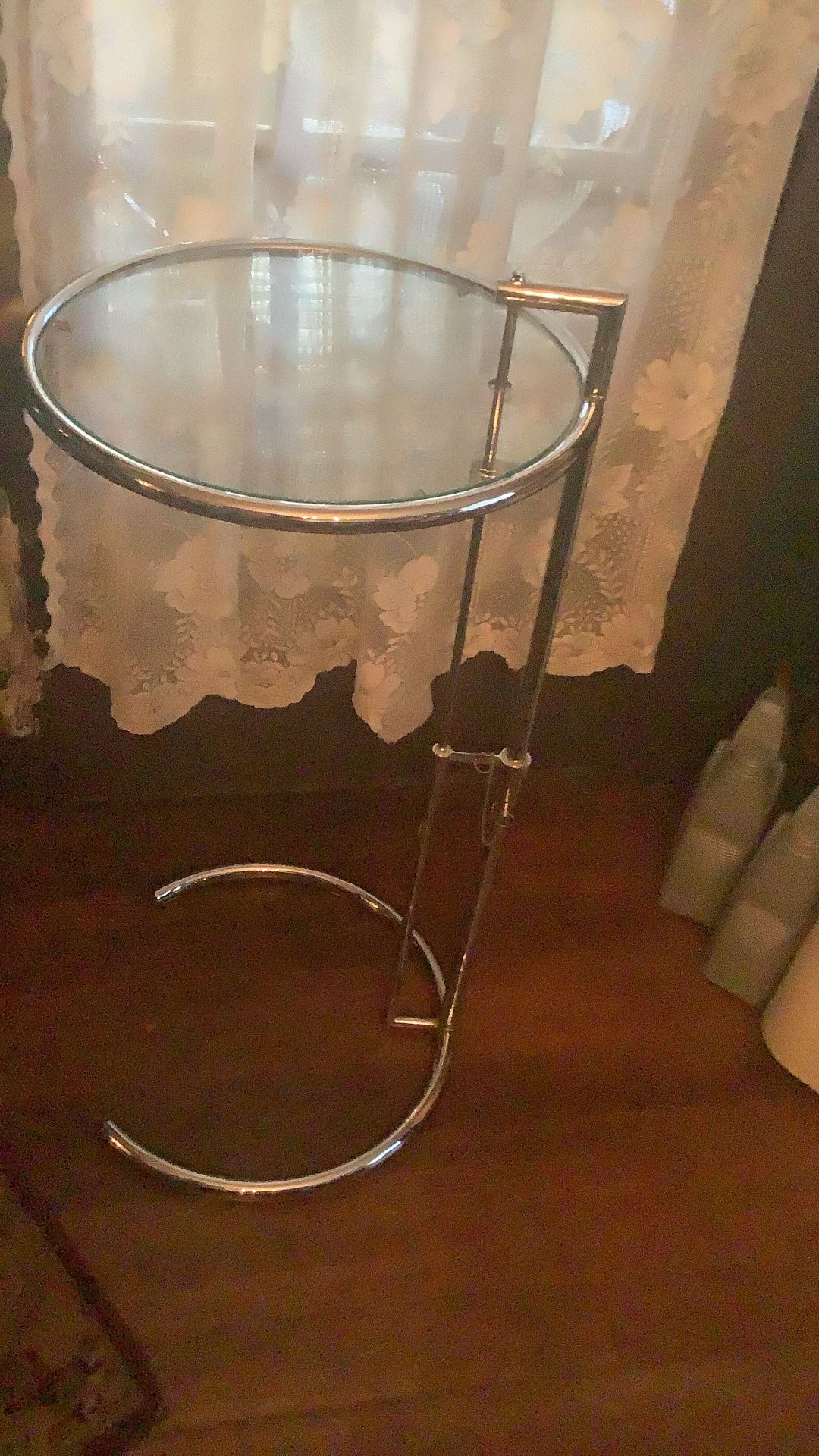 Mid Century Round Glass Adjustable Side Table