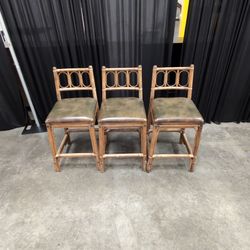 Vintage Bamboo Frame Dining Chair with Green Seat