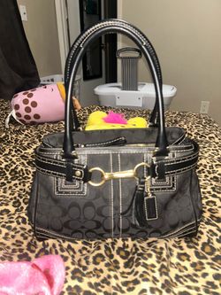 Coach Hampton Signature Carryall Satchel Purse Black Canvas