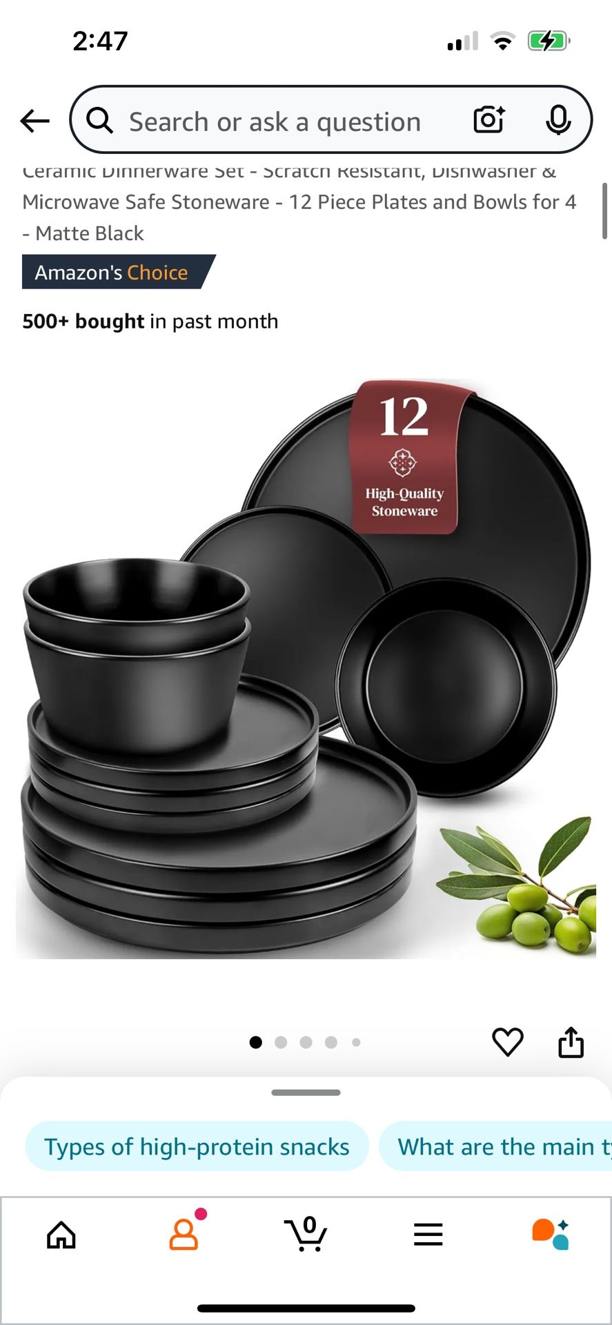 Ceramic Dinnerware Set - Scratch Resistant, Dishwasher & Microwave Safe Stoneware - 12 Piece Plates and Bowls for 4 - Matte Black Retail price aroun