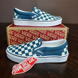 Vans Classic Slip On Checkerboard Blue Coral Women Size 6, Men Size 4.5