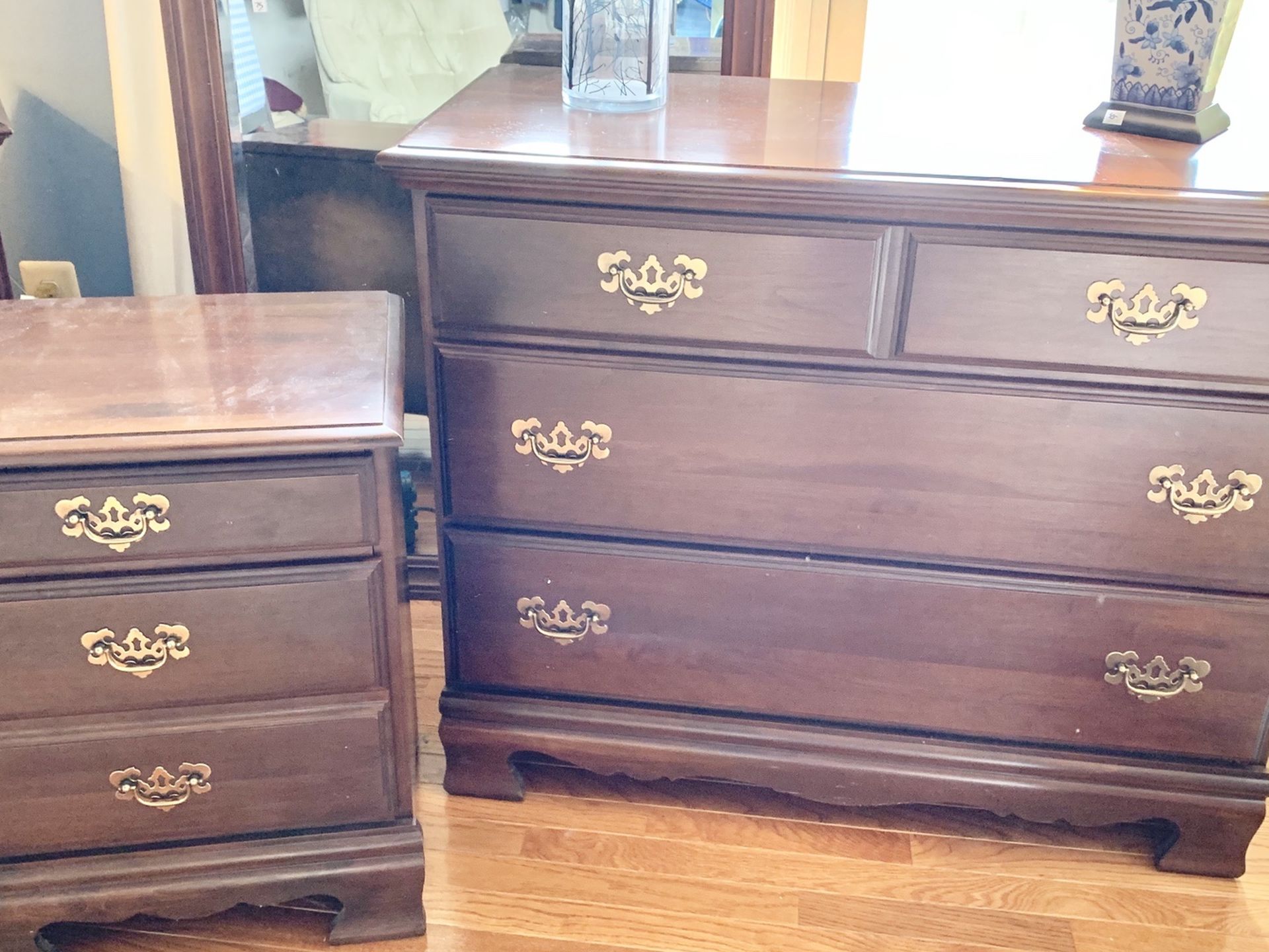 Beautiful Vintage Cherry Dresser And Night Stand