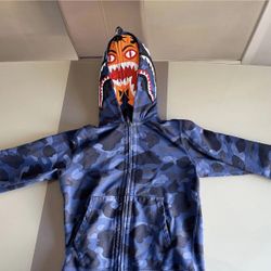 BAPE Blue Camo Tiger Shark Full Zipup Hoodie