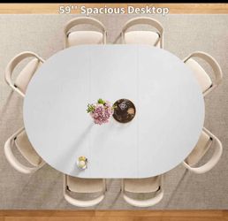 43.3-59 Inch Extendable Round Dining Table for 6-8 People with Adjustable Top and A Stable Round Ped