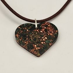 Heart Orgonite Pendant with Fuchsite & Hidden Key – EMF Protection Jewelry – One of a Kind Functional Energy Art


