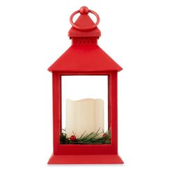 Christmas Decorative 9 in Height Red Color Flameless LED Pillar Candle Lantern, Single Pack