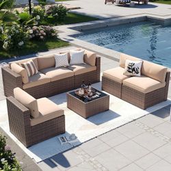 Patio Furniture Set 7-Piece with Umbrella / Fire Pit