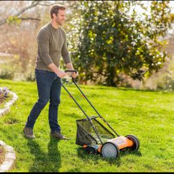 LawnMaster 18-Inch 5-Blade Push Reel Lawn Mower, Orange/Black