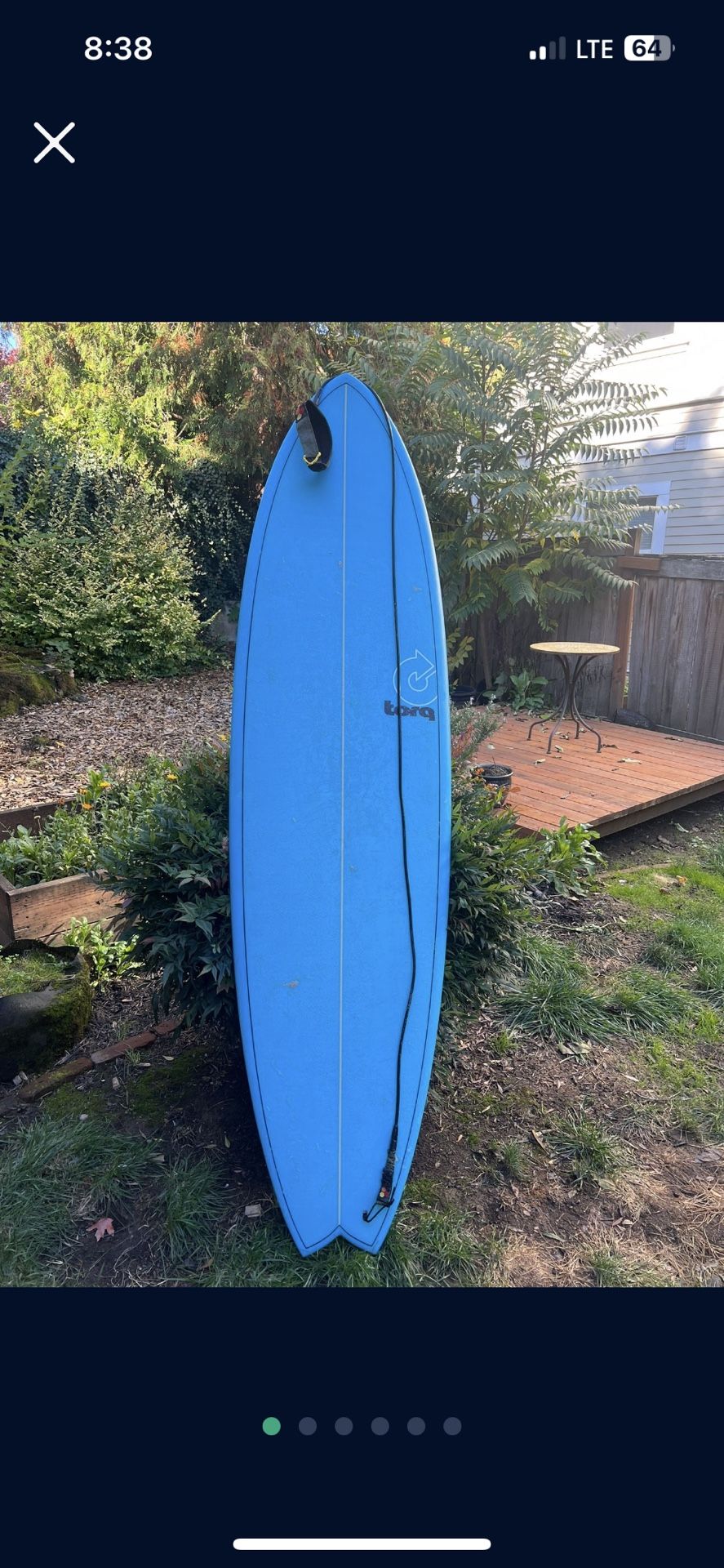 Torq Turquoise Surf Board Plus Carry Bag, Fins, Leash