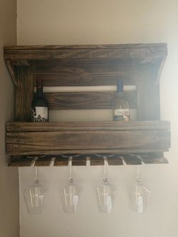 Wood Handcrafted Wine Rack (wine glasses included)