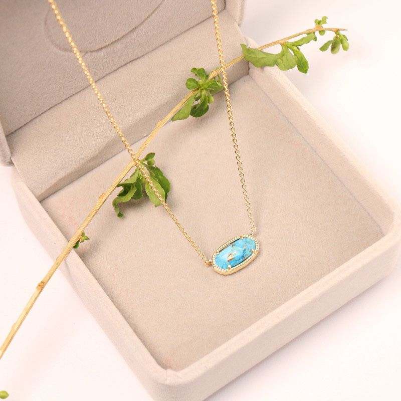 Gold-plated turquoise pendant necklace, gold-plated mother-of-pearl necklace