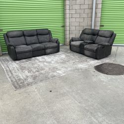 *Free Delivery* Gray Manual Recliner Couch Sofa Loveseat Set