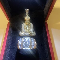 1ct diamond 14k gold ring size 11 &10k gold 1ct diamond pendant  all real no trade::