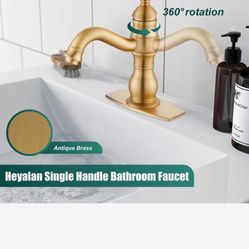 Bathroom Sink Faucet Single Hole 1 Handle Tap with Drain,Short-Spout Reach 5.51 Inch,Antique Gold A25 $30