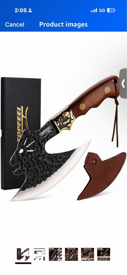 Hand Forged Viking Knife Meat Cleaver, BBQ Butcher Knives with Leather Sheath, Multipurpose Boning Camping Knife for Outdoor Cooking & Kitchen, Grilli