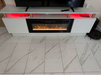 70" Electric Fireplace TV Stand for TVs up to 80" - White-Black