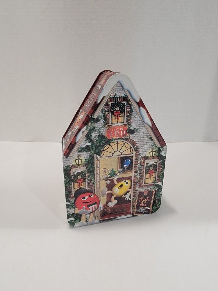 2002 M&Ms Christmas Village Tin ~ Canister Tea House Ye Olde Inn M & M, M&M