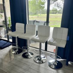 Beautiful Brand New White Leather Tufted Stools (4)