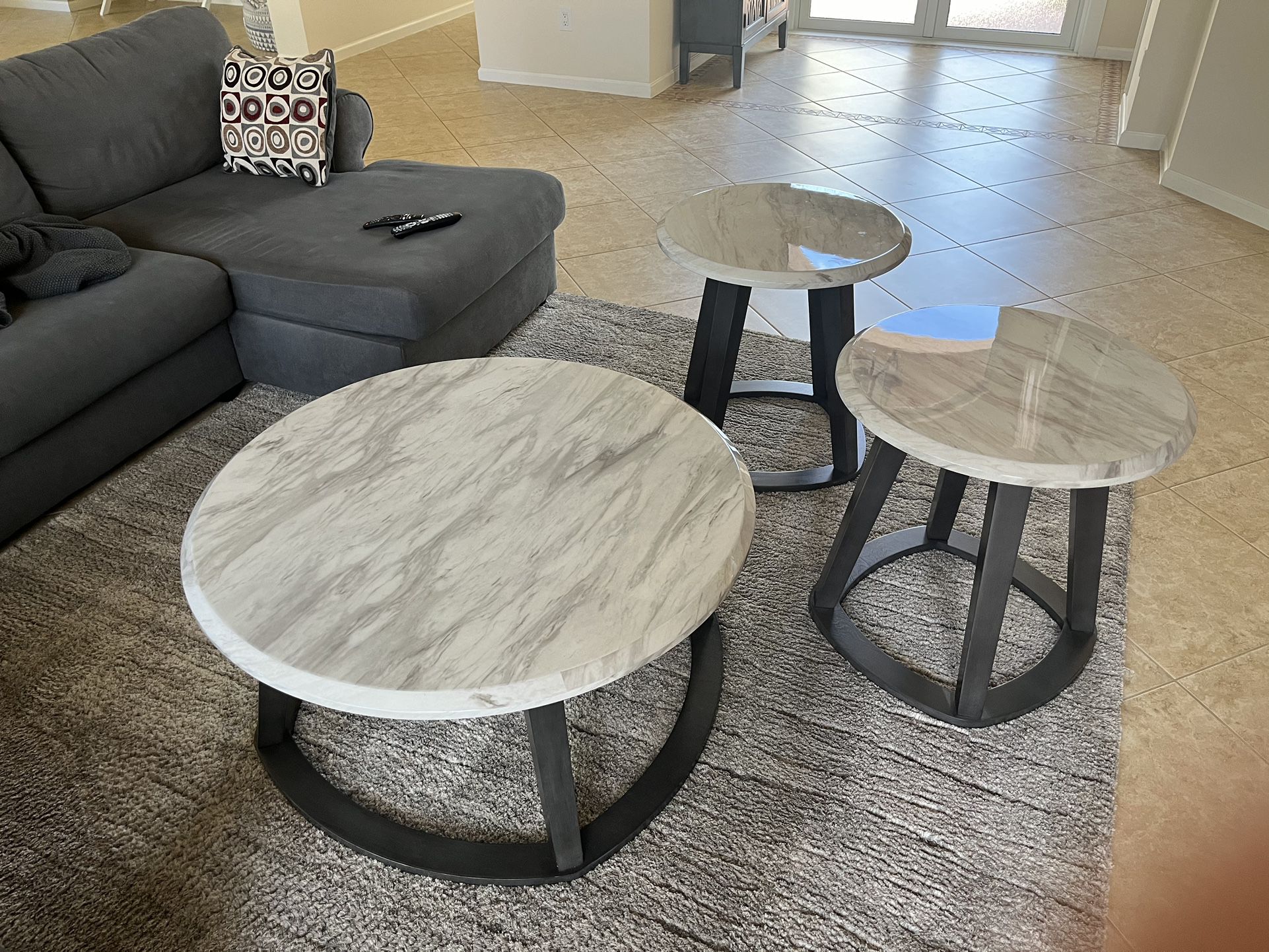 Faux Marble Coffee And Side Table Set
