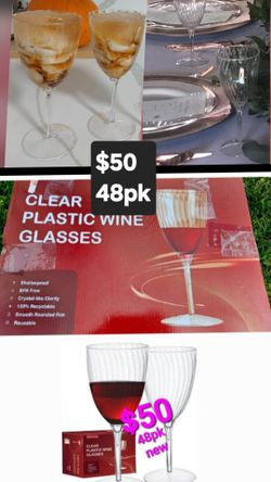 Wine glasses disposable Reusable plastic 48pk