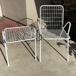  Vintage mid century modern Emu Rio stackable armchair and matching ottoman white powder metal 
