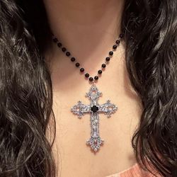 Gothic Cross Pendant Choker Necklace Adjustable Black Beaded Brand New Unisex Women Men Boys Girls  