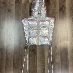 Silver Puffer Vest Full Zip Size M