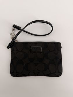 Coach Logo Canvas Wristlet Black Coin Bag