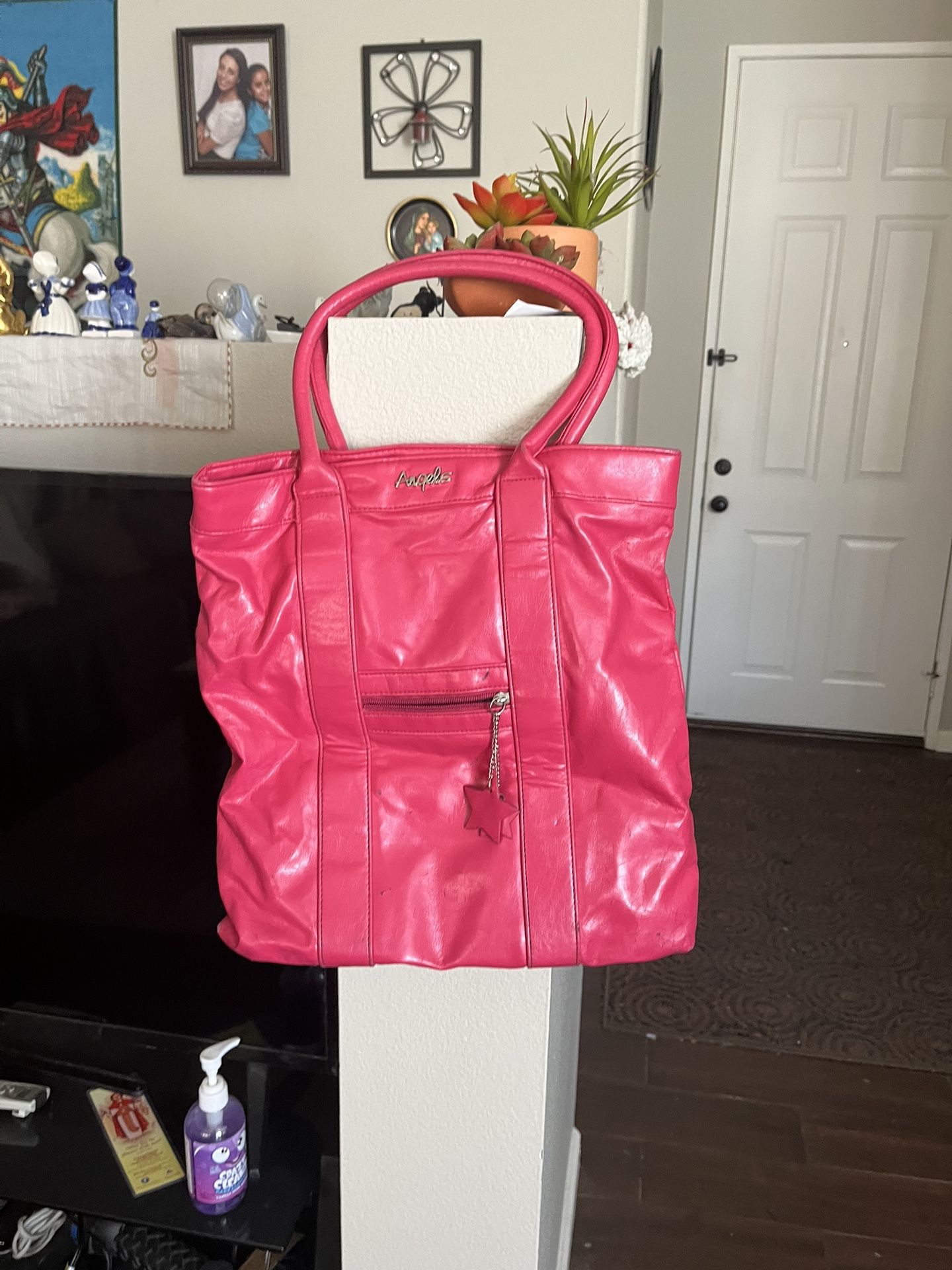 Angels pink shoulder leather bag