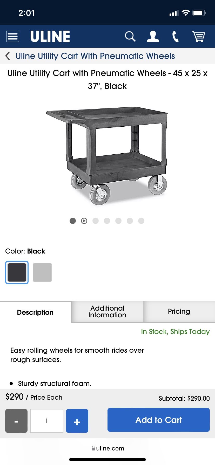 ULINE Utility Cart With Pneumatic Wheels