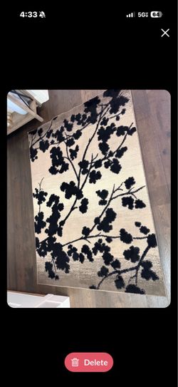 Black and Beige Floral Branch Area Rug