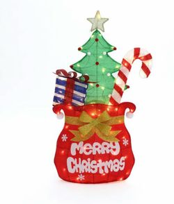 42 in. Lighted Santa's Gift Pack Outdoor Christmas Decoration, Red Fabric Holiday Yard Display