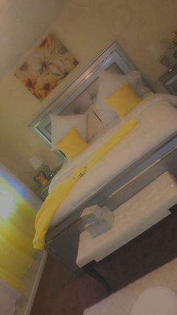 Full bed frame and dresser with mirror two nightstand