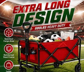 New RED Extra Large Extra Long Heavy Duty Wagon with 360 degree All Terrain Tires 680 lbs