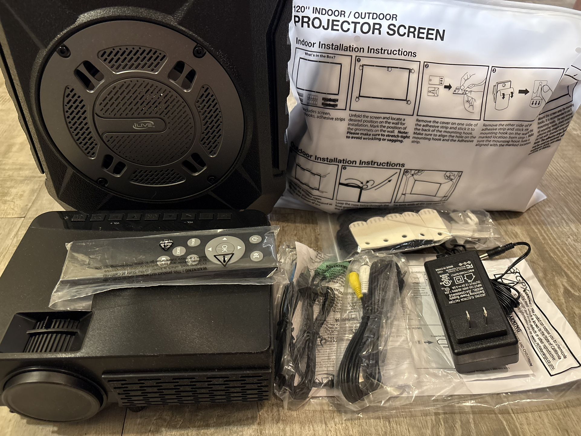 GPX Projector with Bluetooth & 120" Projection Screen