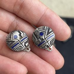 925 Sterling Silver Clip-On Earrings with Blue Enamel Convertible Pendant Design