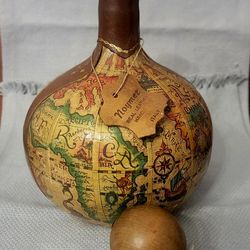 Vintage Decanter Made In Italy Leather Wrapped World Map Wine Glass Bottle