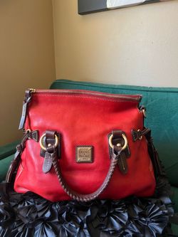 Dooney & Bourke Large Florentine Stanwich Satchel In Red & Tmoro Brown HTF🎀
