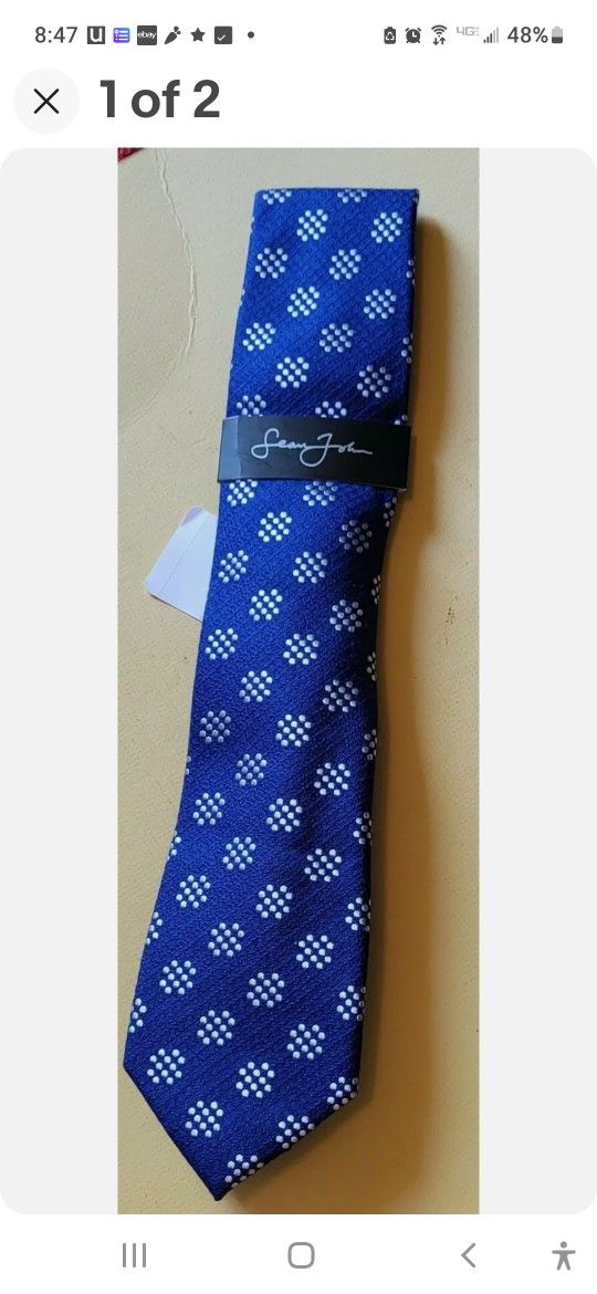 SEAN JOHN Men's Silk Necktie - Blue & Silver New w Orig $69 Tags PLUS FREE Name Brand Tie