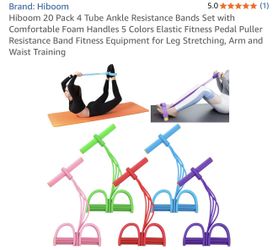 Hiboom 20 Pack 4 Tube Ankle Resistance Bands Set with Comfortable Foam Handles 5 Colors Elastic Fitness Pedal Puller Resistance Band Fitness Equipment