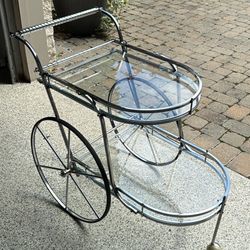Vintage Chrome and Glass Wheeled Serving Cart 