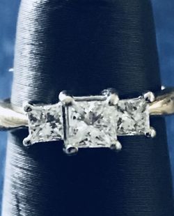 One Carat t.w. 3 Stones Natural Princess Cut Diamond Ring, 14K Two Tones, Price is Firm, No Offers Please!