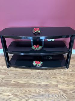 Black Glass TV Stand / Entertainment Center – Modern 3-Tier