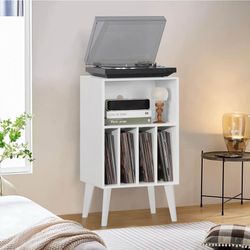 Brand New White Record Player Stand w/ Vinyl Storage – Holds Up to 160 Albums, Mid-Century Style