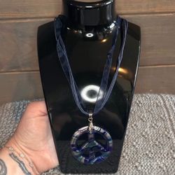 Glass Peace Sign Pendant Necklace