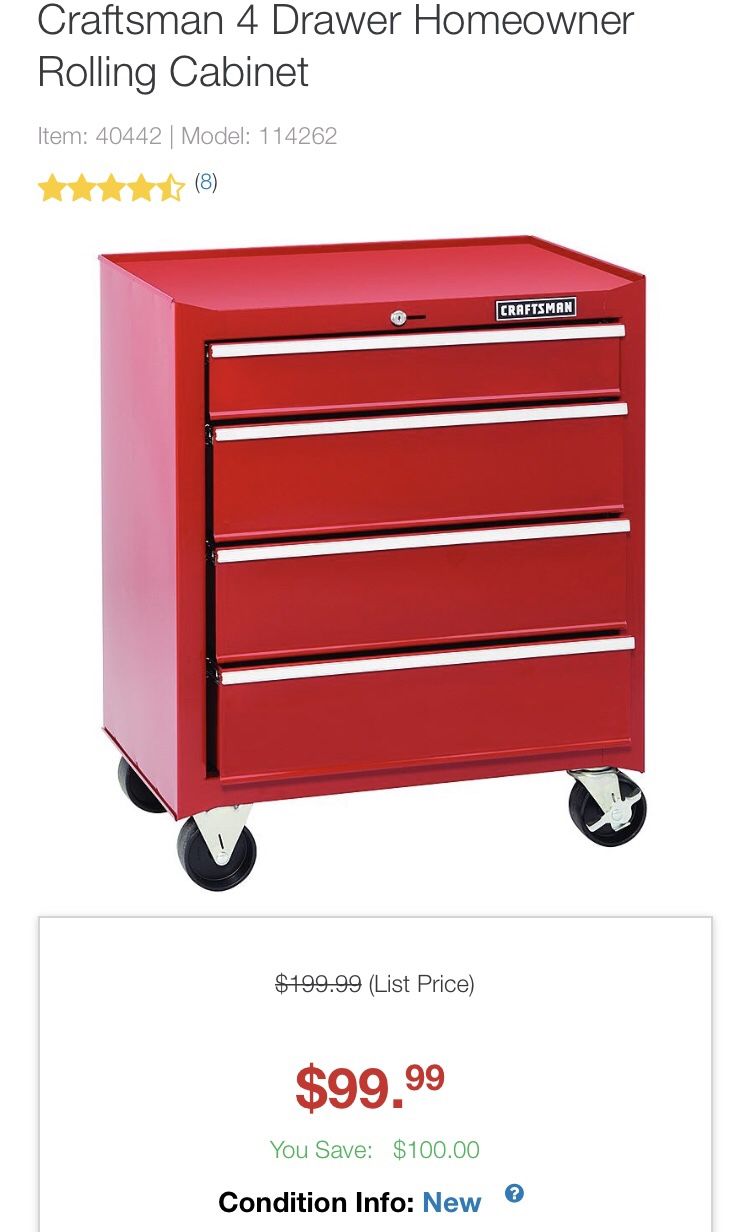 Red Craftsman 6 drawer Rolling Tool Cabinet * Tool Box