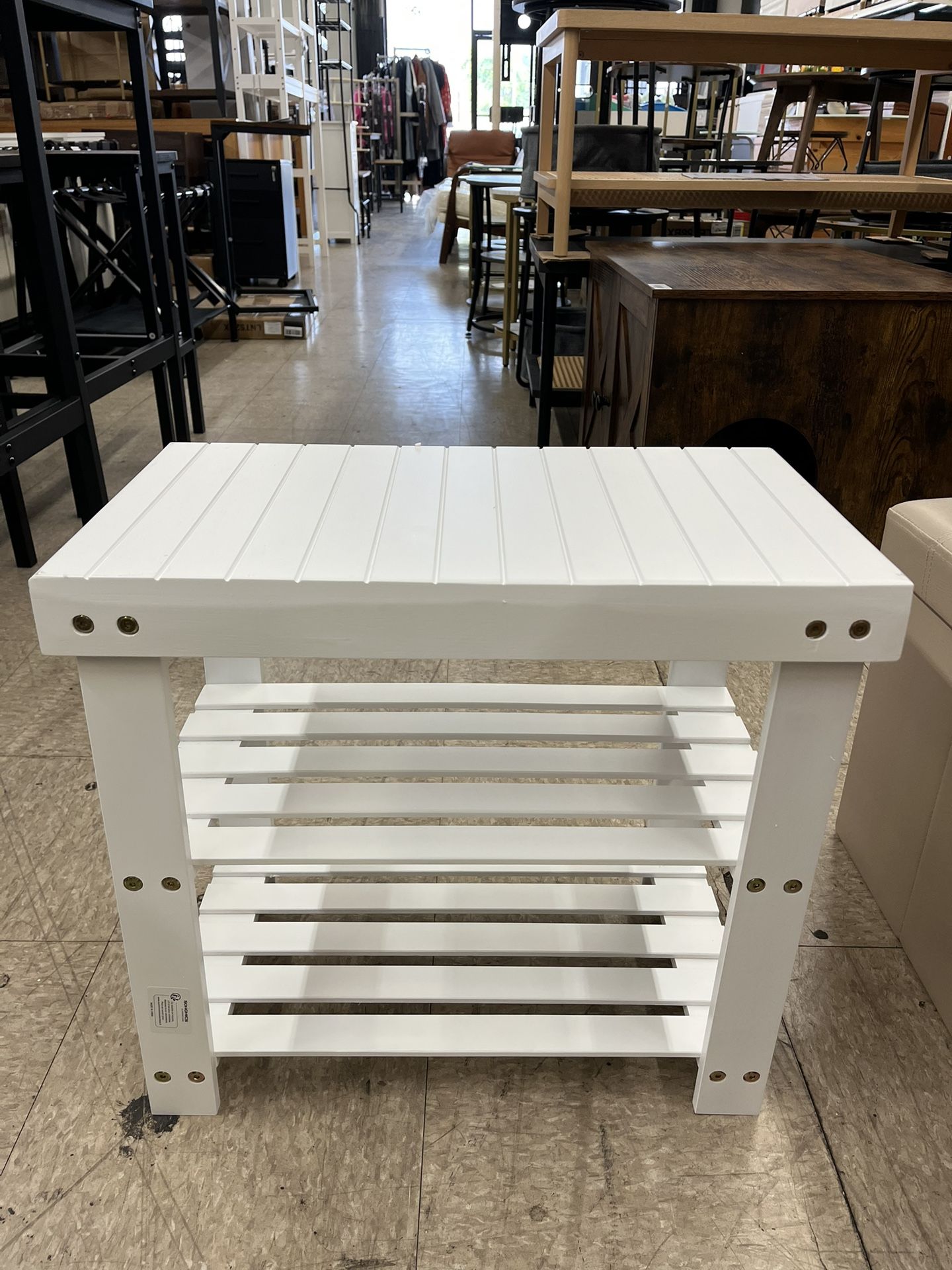 SONGMICS 3 Tier Shoe Rack Bench Bamboo Shoe Storage Organizer Entryway Bench - White