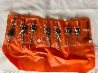 Countersink Drill Bit Set – Sizes #5–#12 with Allen Wrenches, Orange Pouch